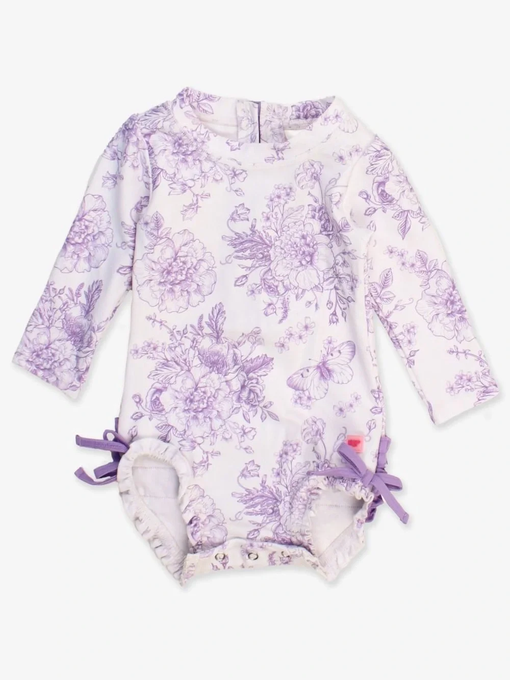 NWT Rufflebutts Floral Long Sleeve One Piece Wisteria Purple Butterfly 18-24M